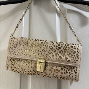 Ivanka Trump Chic Gold and Cream Cut-Out Clutch
